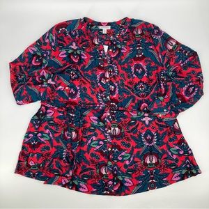 Motherhood Maternity Red Floral Button Front Tie Waist Plus Size Blouse NWT 3X